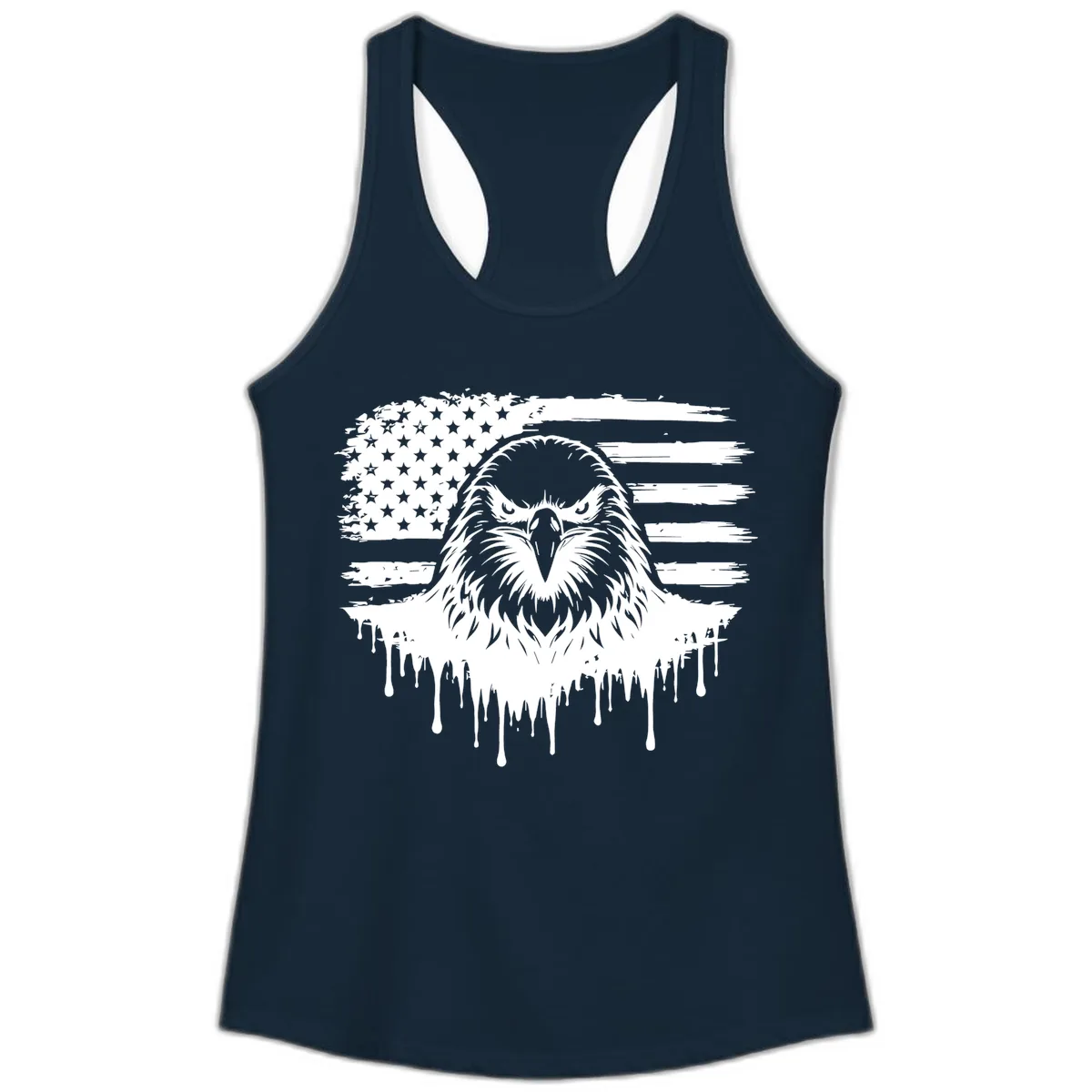 Bold Eagle Flag Celebration Ladies July 4th Tank in Solid Midnight Navy