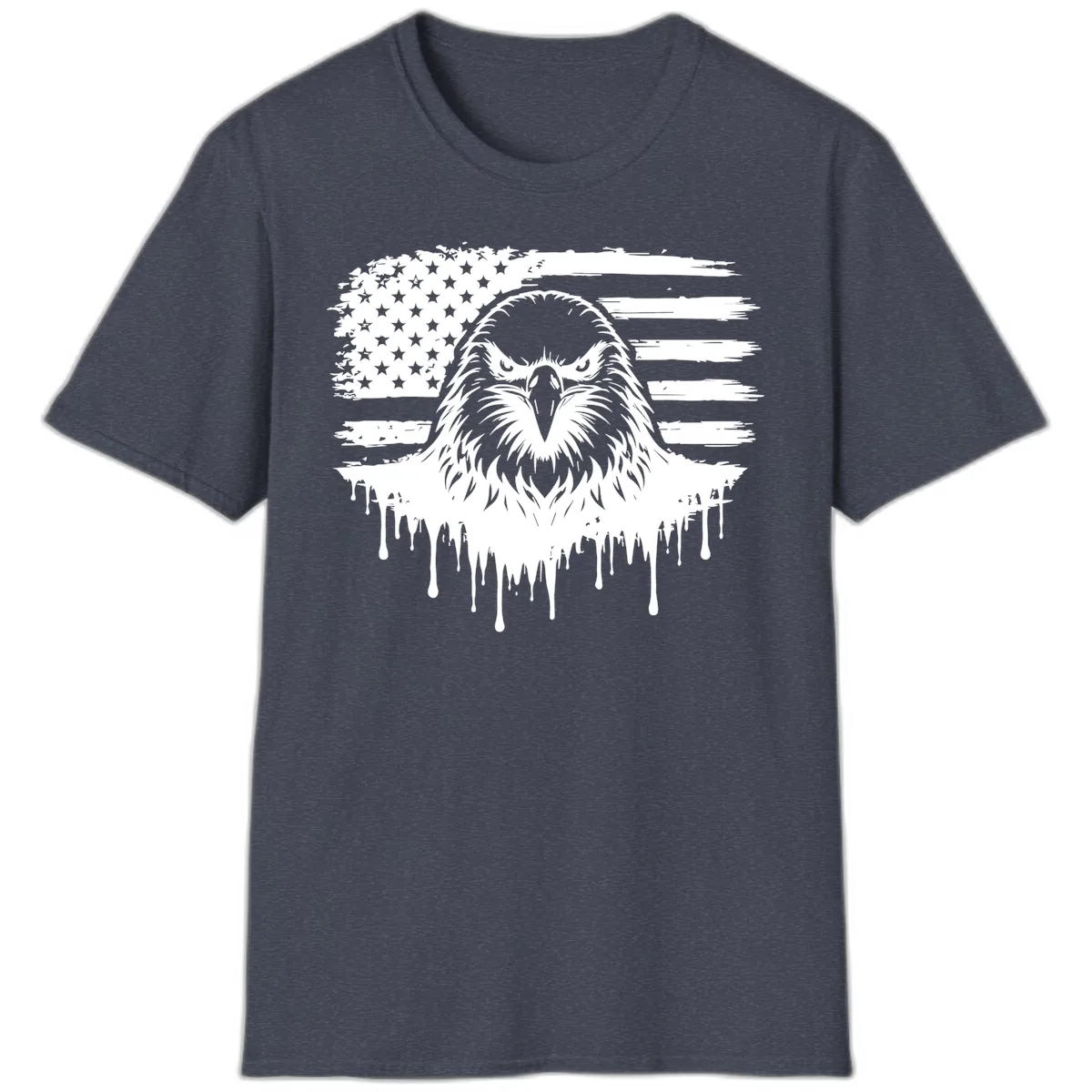 Eagle Flag Celebration Bold July 4th T-Shirt in Heather Navy