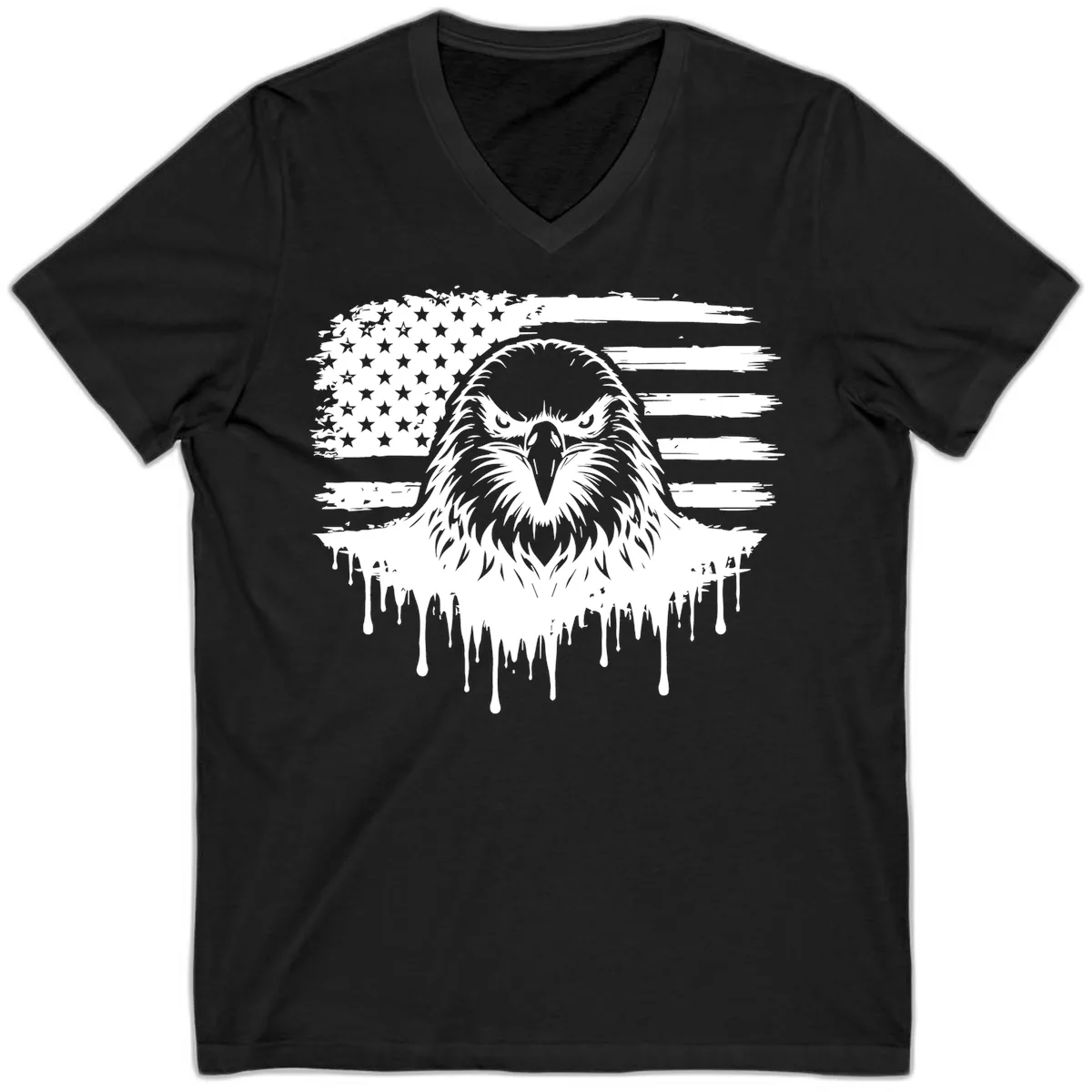 Bold Eagle Flag Celebration V-Neck for July 4th in Black