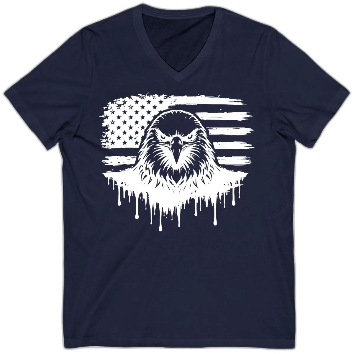 Bold Eagle Flag Celebration V-Neck for July 4th in Navy