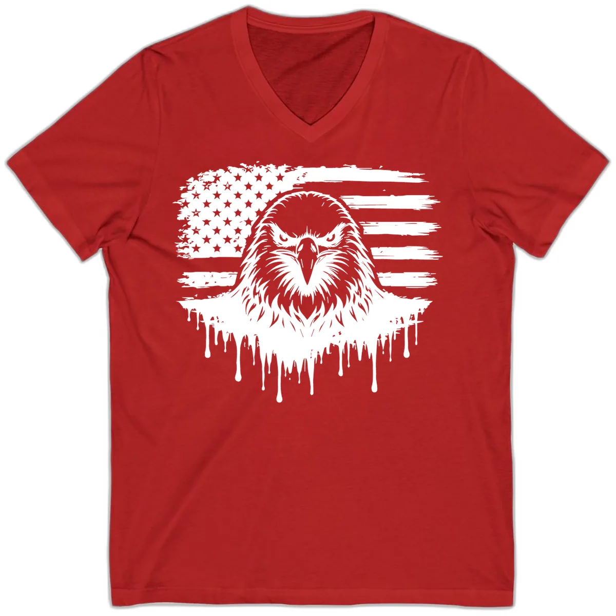 Bold Eagle Flag Celebration V-Neck for July 4th in Red