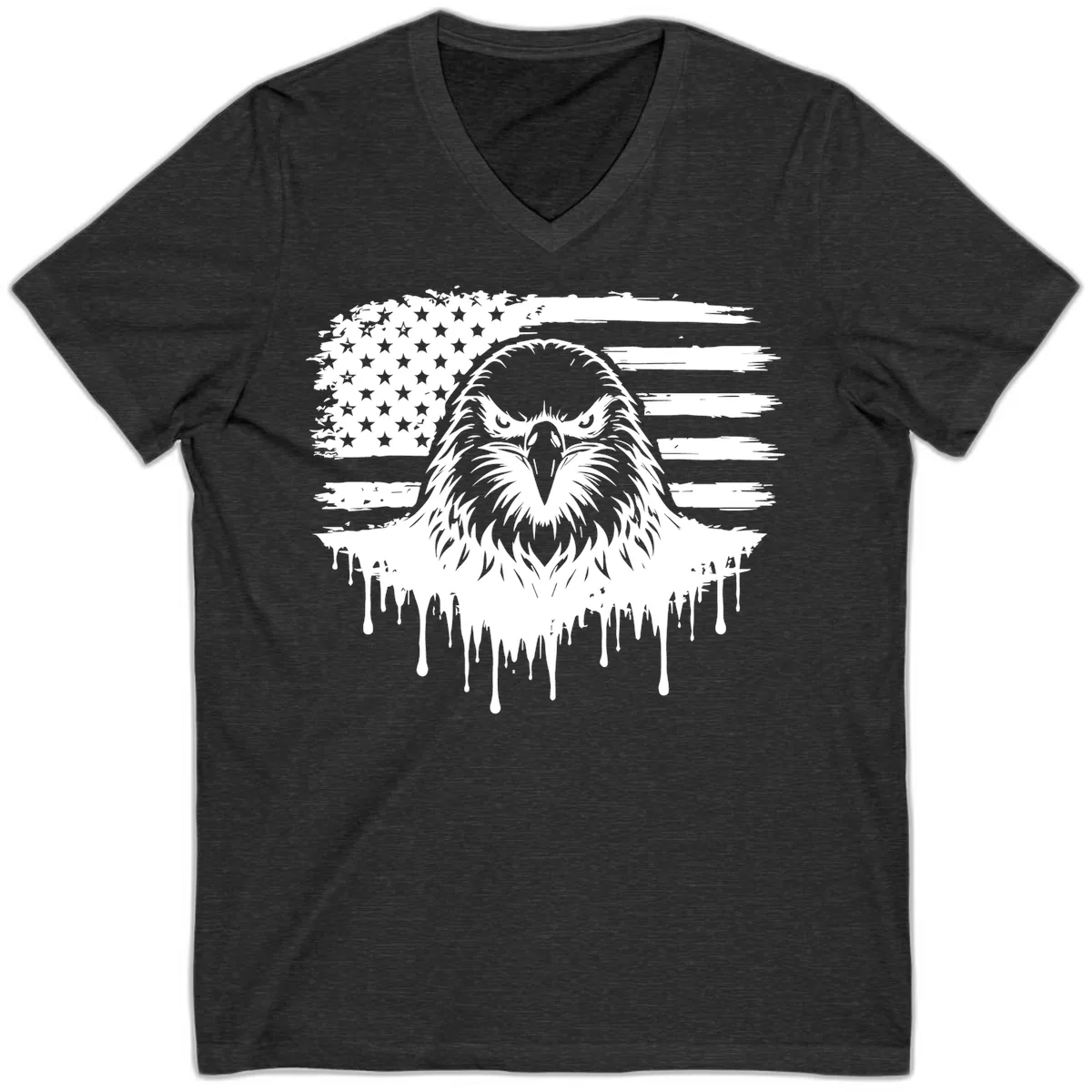 Bold Eagle Flag Celebration V-Neck for July 4th in Dark Grey Heather