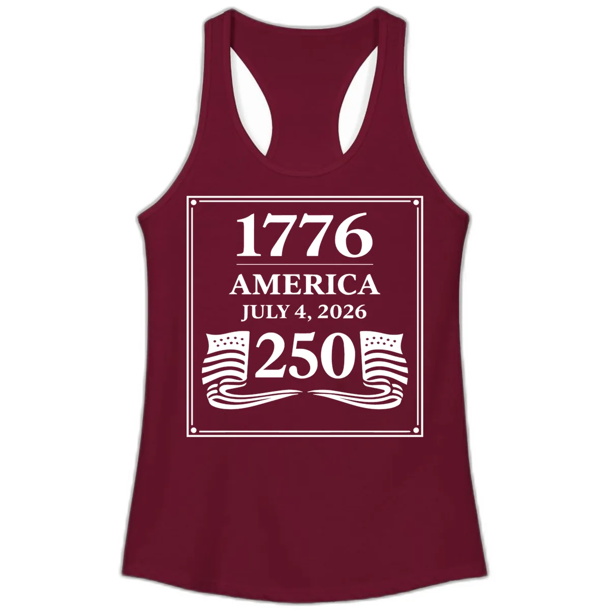 America 250th Anniversary Celebration Ladies Tank in Solid Cardinal Red
