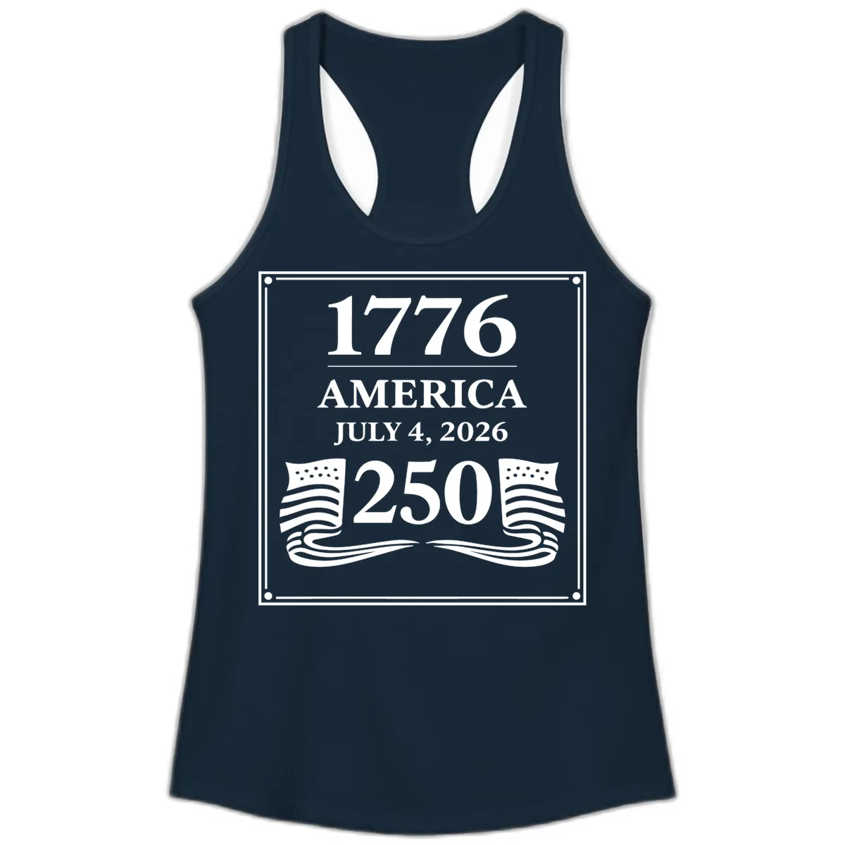 America 250th Anniversary Celebration Ladies Tank in Solid Midnight Navy