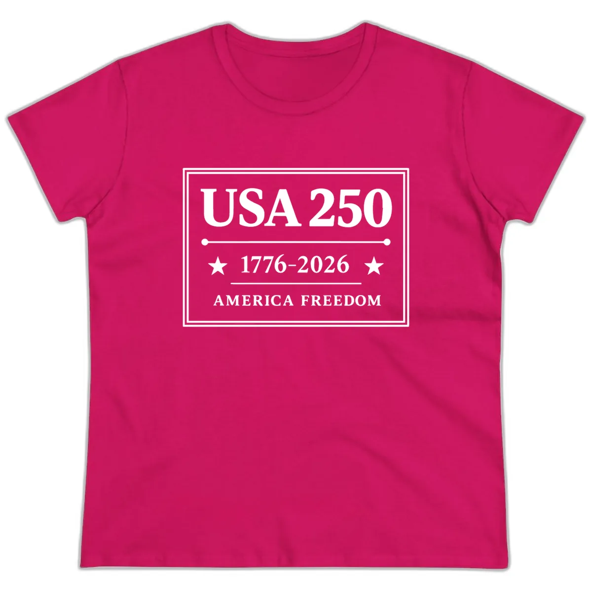 USA 250 America Freedom Celebration Ladies Tee in Heliconia
