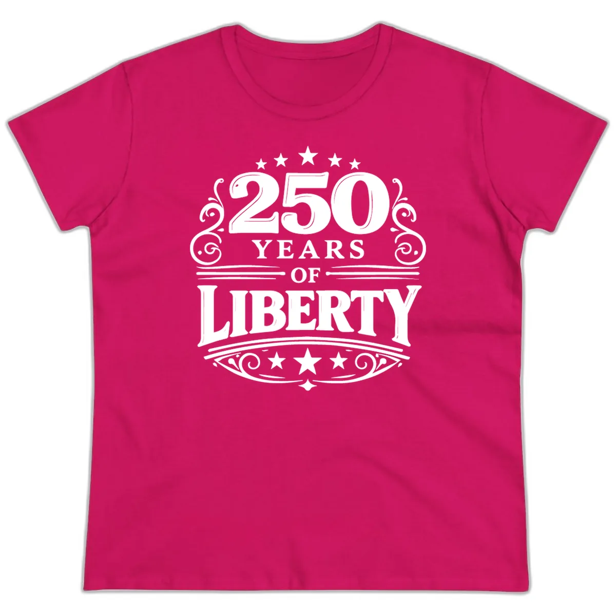 250 Years Of Liberty Celebration Ladies Tee in Heliconia