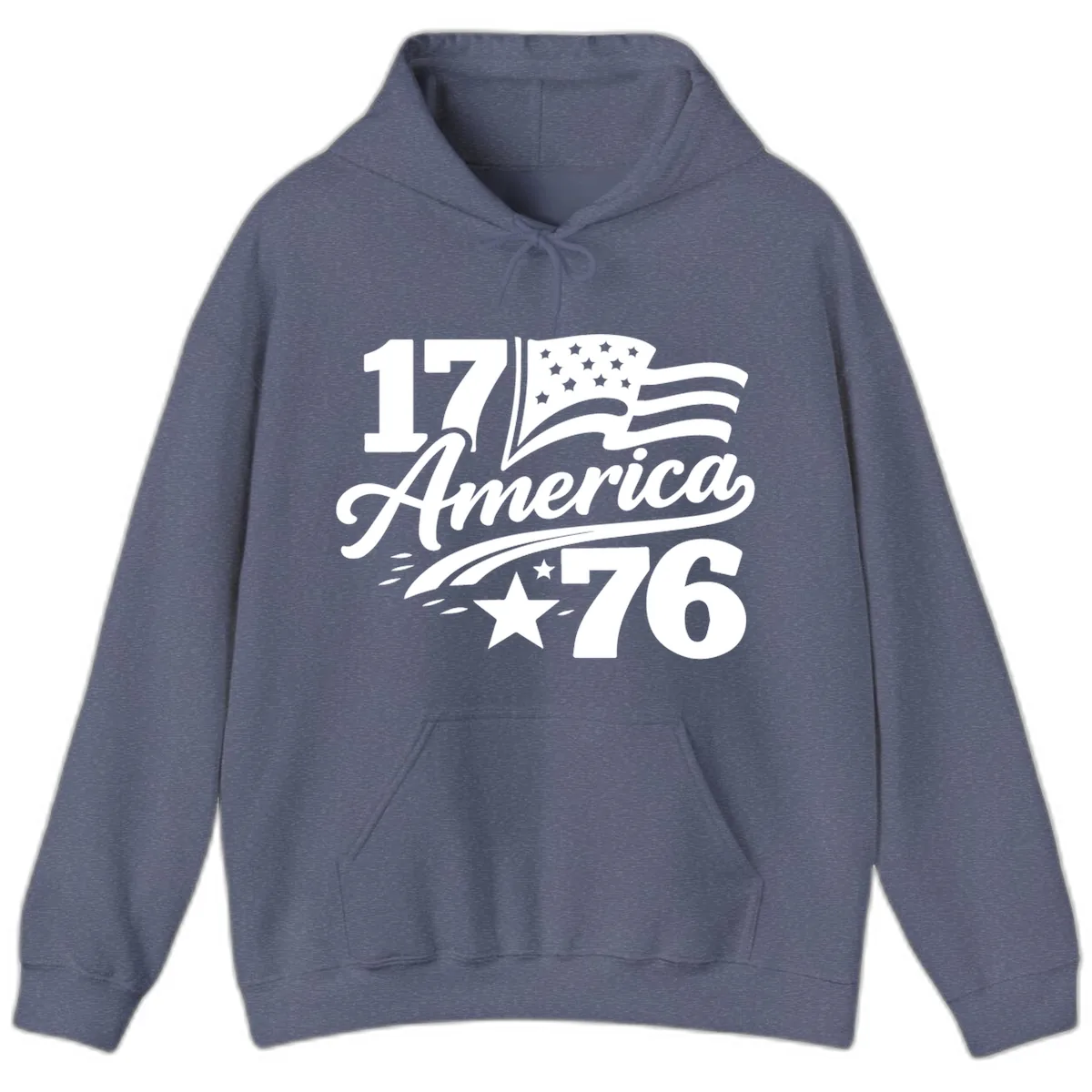 America 1776 Celebration Tee Hoodie in Heather Navy