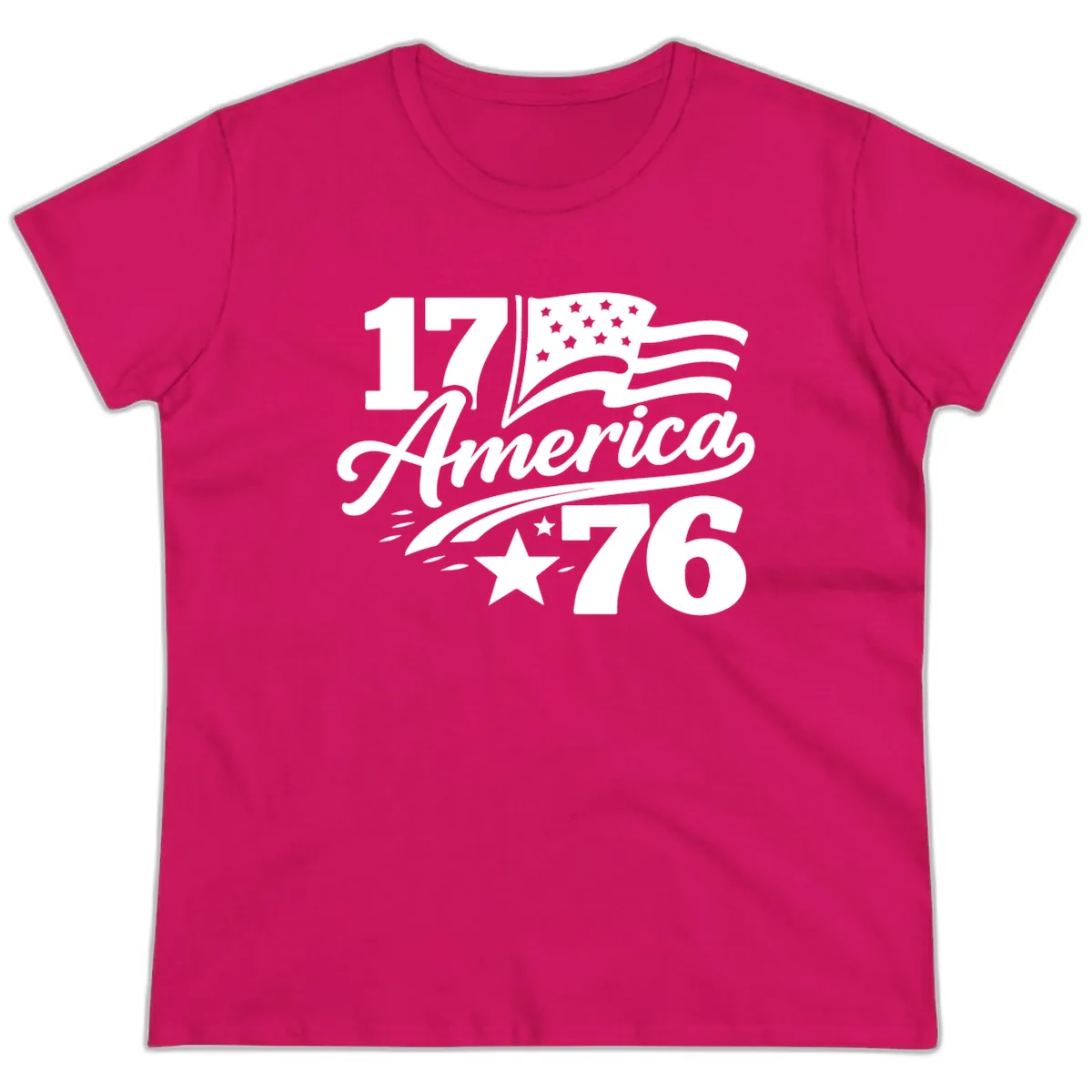 America 1776 Celebration Tee Ladies Tee in Heliconia