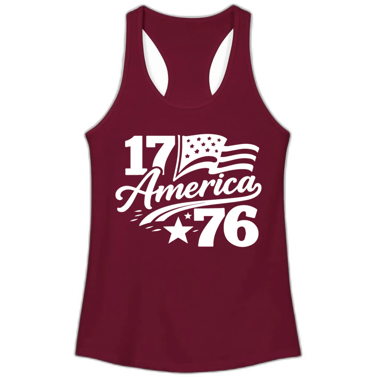 America 1776 Celebration Tee Ladies Tank in Solid Cardinal Red