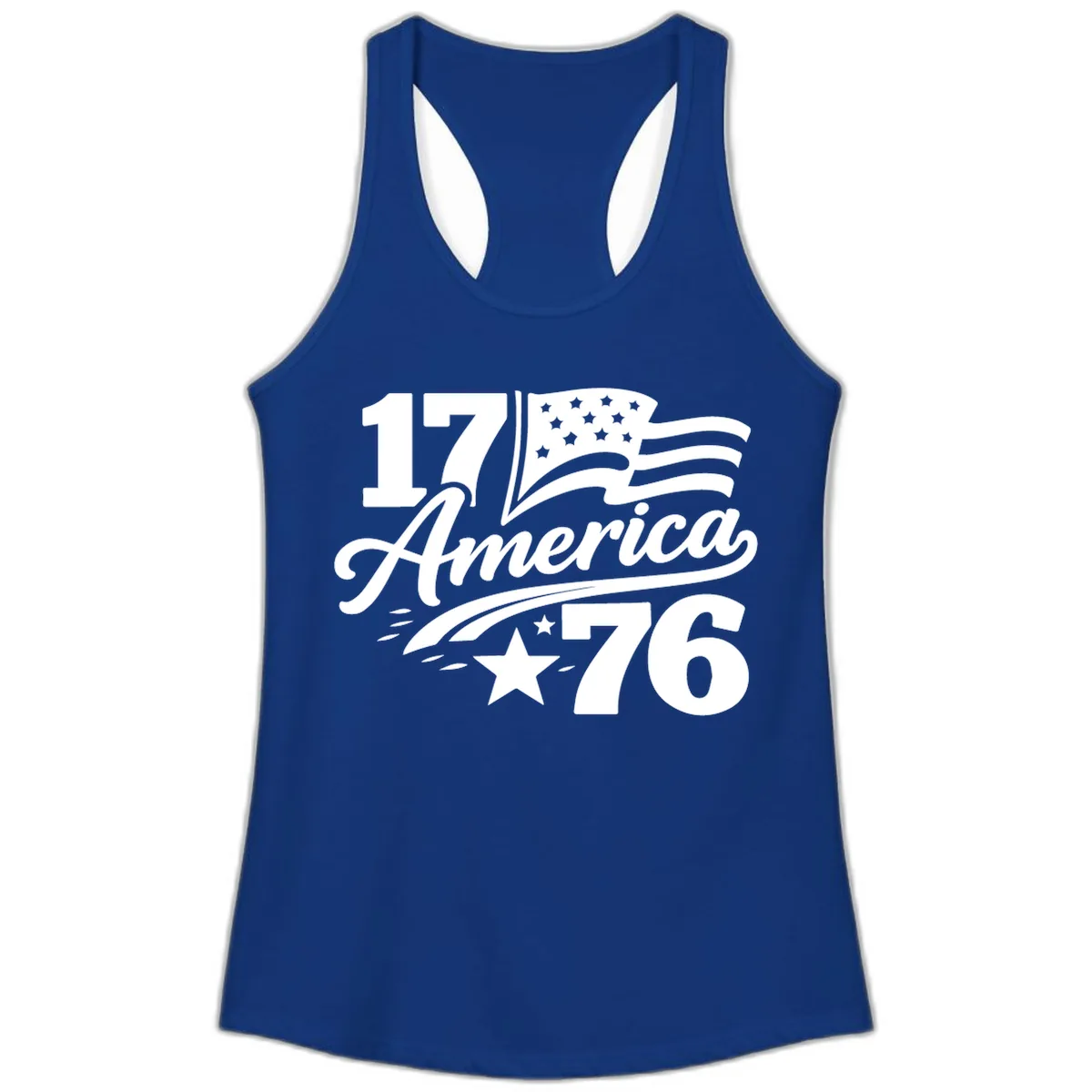 America 1776 Celebration Tee Ladies Tank in Solid Royal