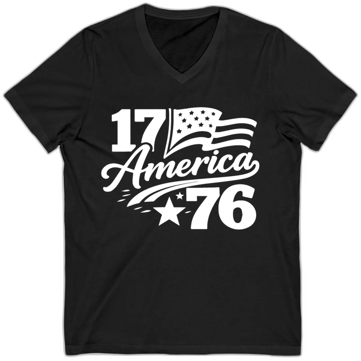 America 1776 Celebration Tee V-Neck in Black
