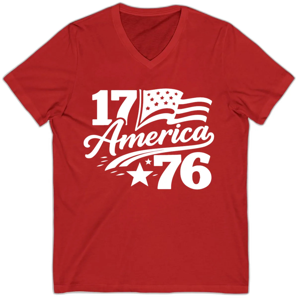 America 1776 Celebration Tee V-Neck in Red