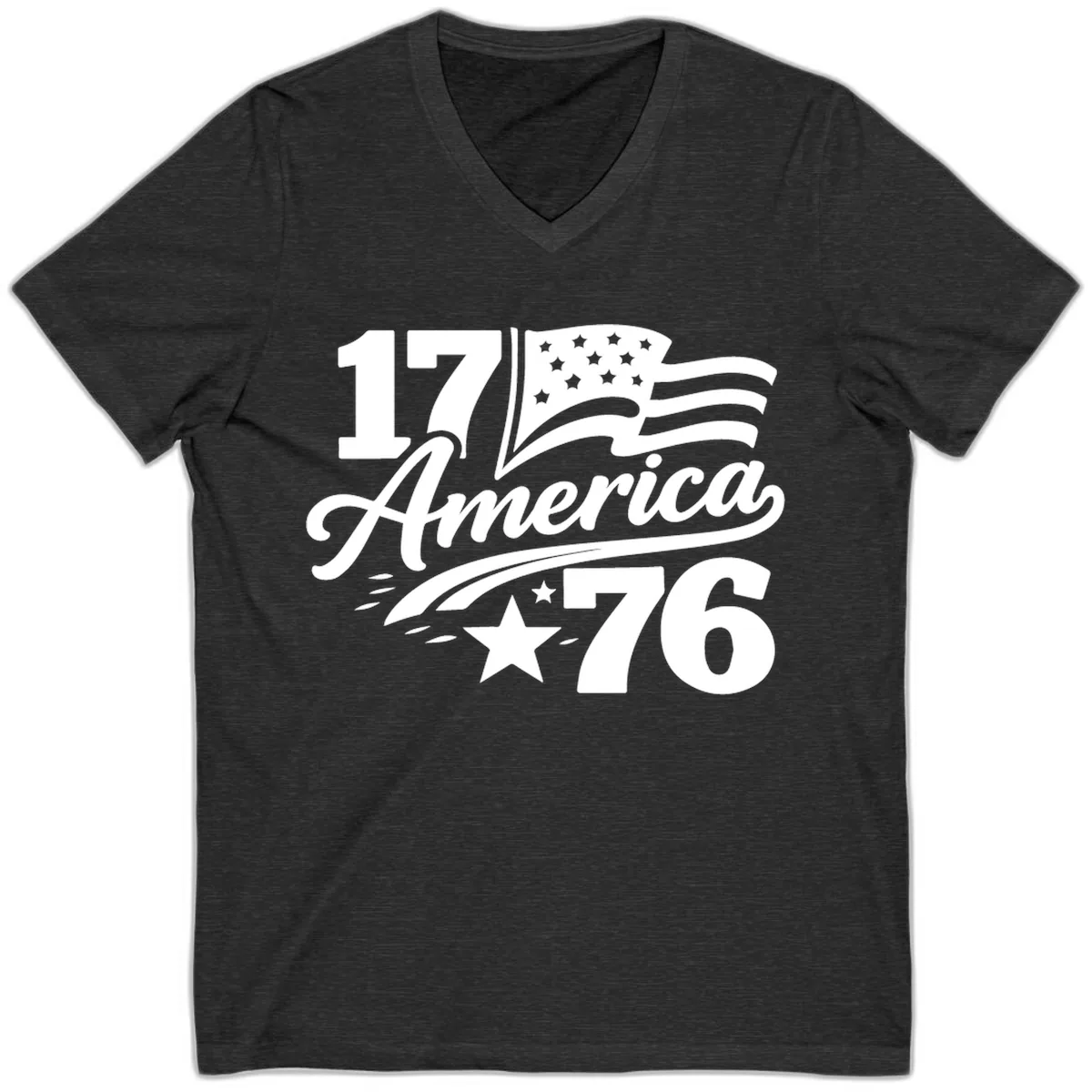 America 1776 Celebration Tee V-Neck in Dark Grey Heather
