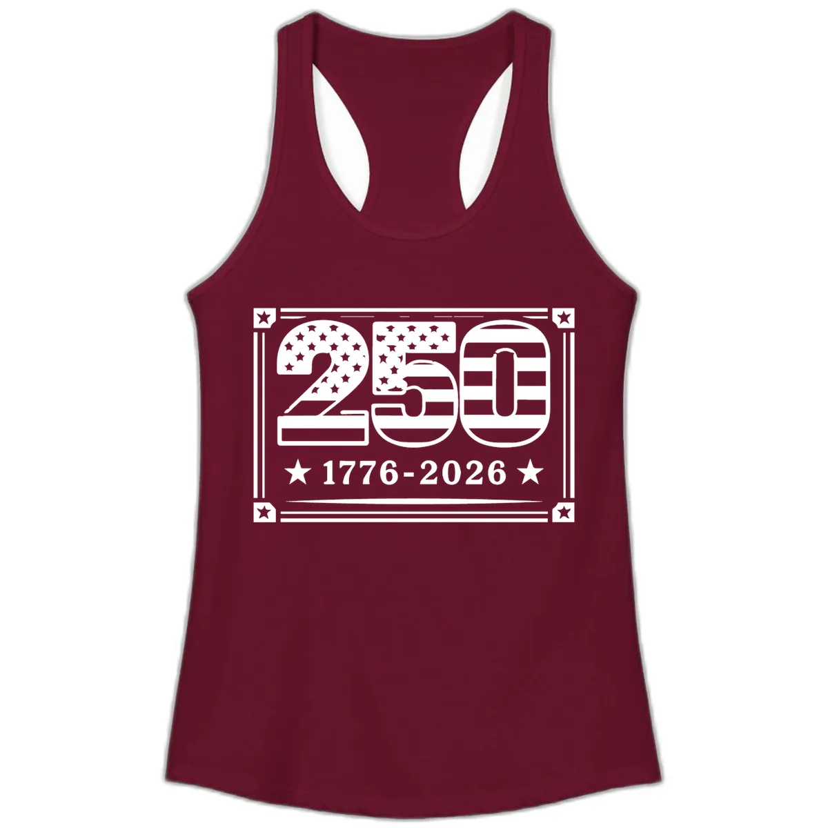 America 250th Anniversary Celebration Ladies Tank in Solid Cardinal Red