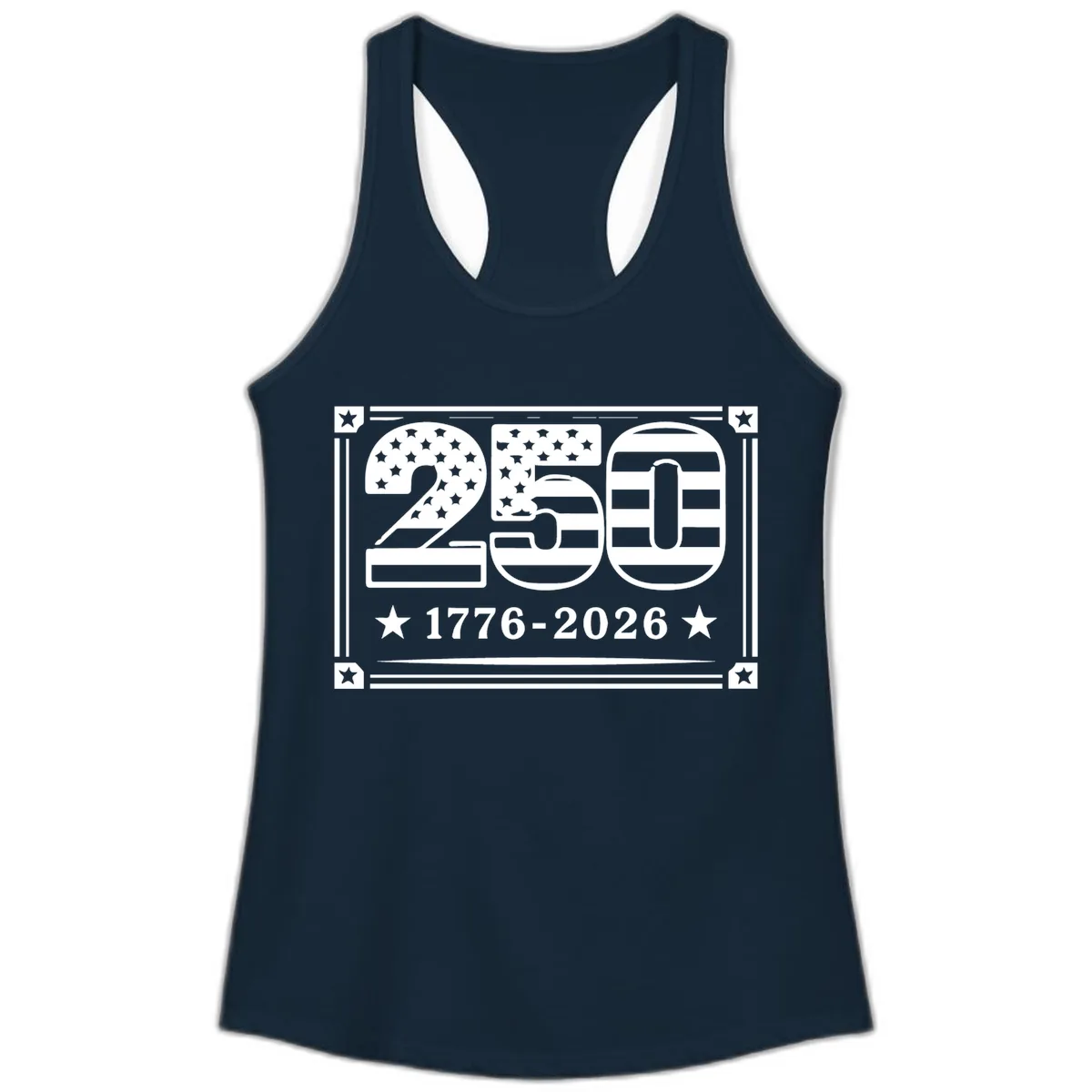 America 250th Anniversary Celebration Ladies Tank in Solid Midnight Navy