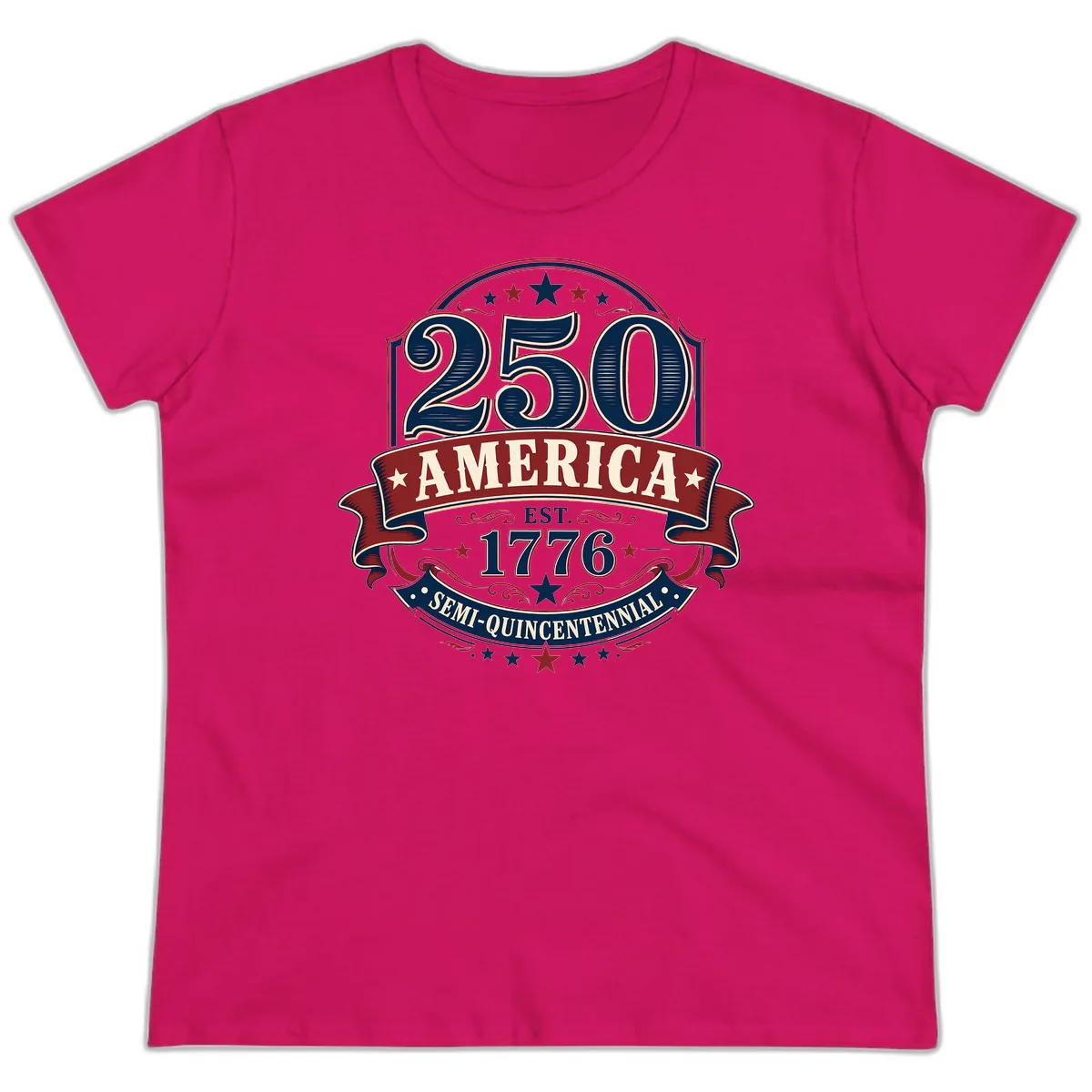 America 250th Semi-Quincentennial Celebration Ladies Tee in Heliconia