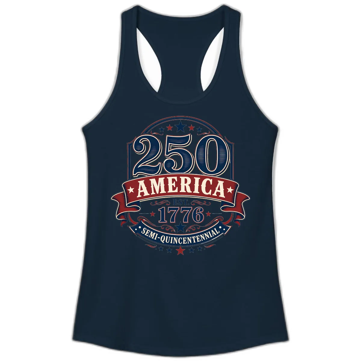 America 250th Semi-Quincentennial Celebration Ladies Tank in Solid Midnight Navy