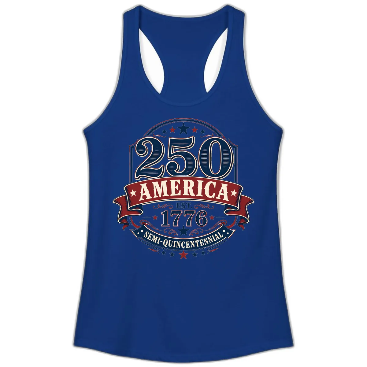 America 250th Semi-Quincentennial Celebration Ladies Tank in Solid Royal