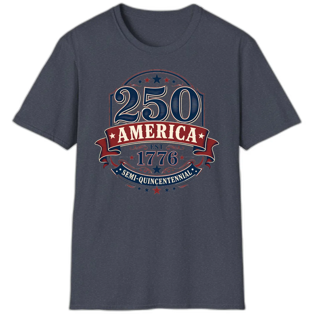 America 250th Semi-Quincentennial Celebration T-Shirt in Heather Navy