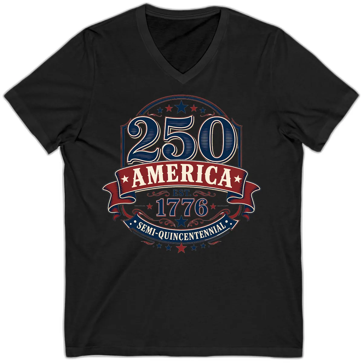 America 250th Semi-Quincentennial Celebration V-Neck in Black