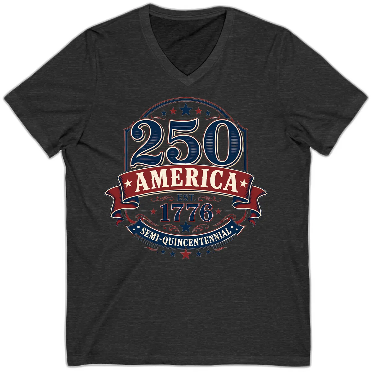 America 250th Semi-Quincentennial Celebration V-Neck in Dark Grey Heather