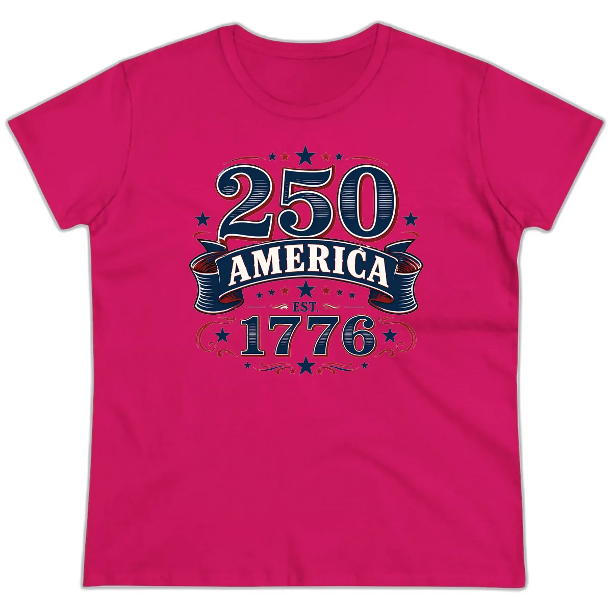 America 250th Anniversary Celebration Ladies Tee in Heliconia