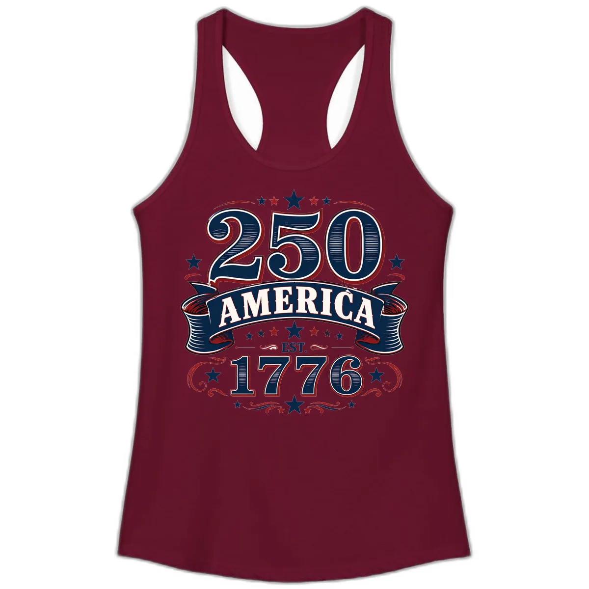 America 250th Anniversary Celebration Ladies Tank in Solid Cardinal Red