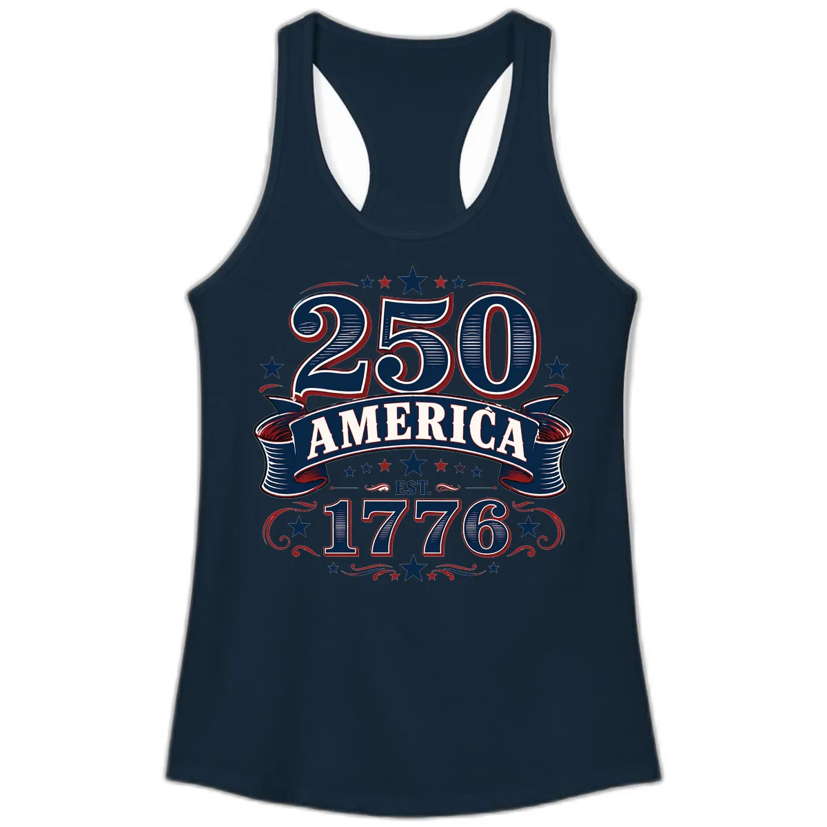 America 250th Anniversary Celebration Ladies Tank in Solid Midnight Navy