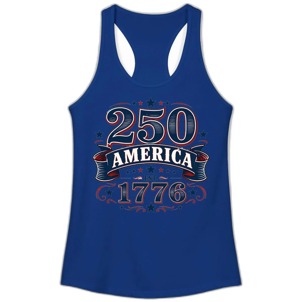 America 250th Anniversary Celebration Ladies Tank in Solid Royal