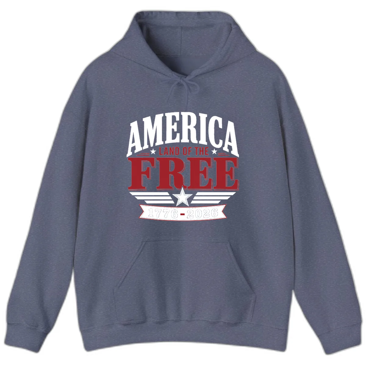 America Land of the Free 250th Celebration Hoodie in Heather Navy