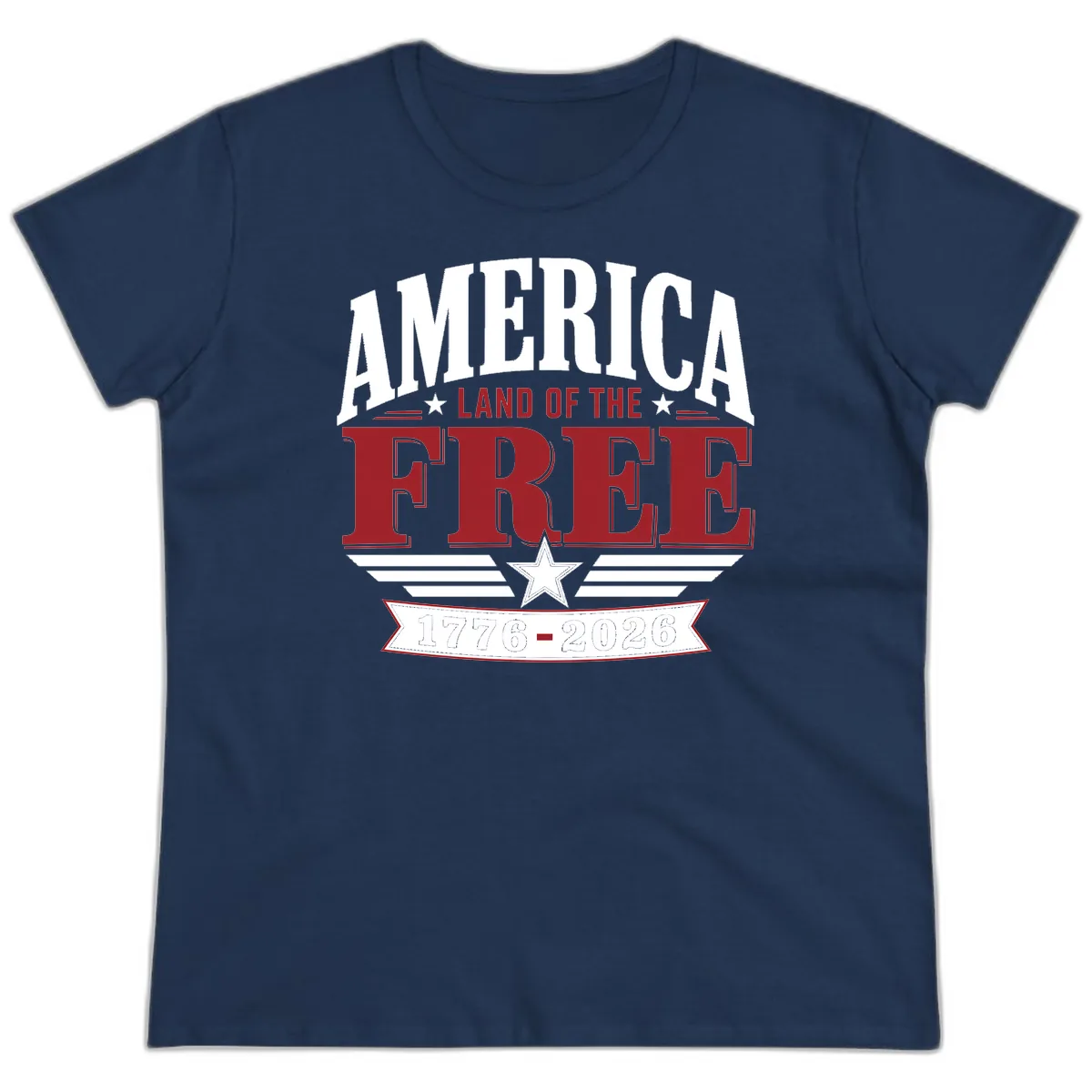 America Land of the Free 250th Celebration Ladies Tee in Navy