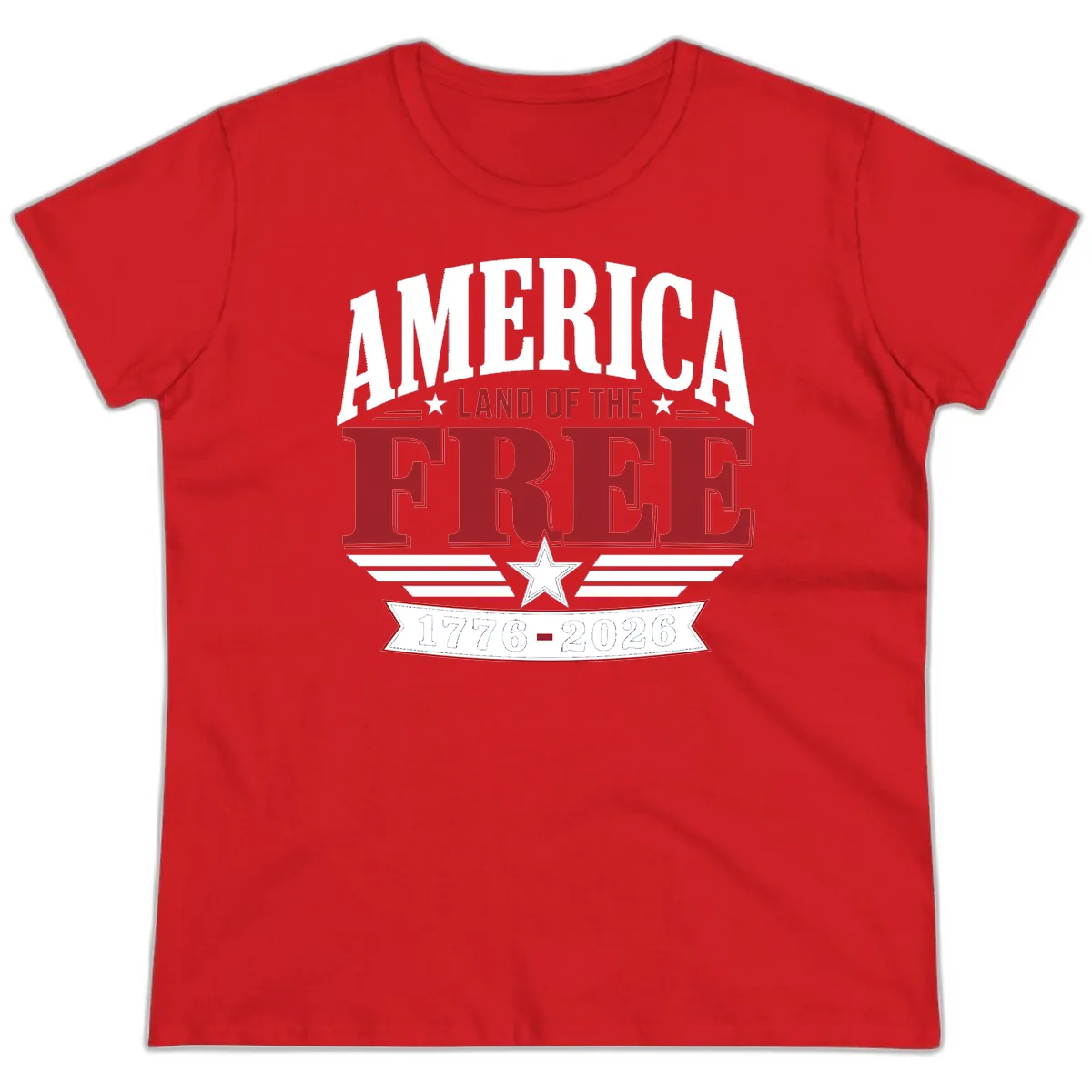 America Land of the Free 250th Celebration Ladies Tee in Red
