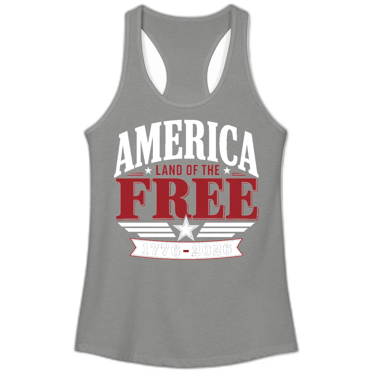 America Land of the Free 250th Celebration Ladies Tank in Heather Grey