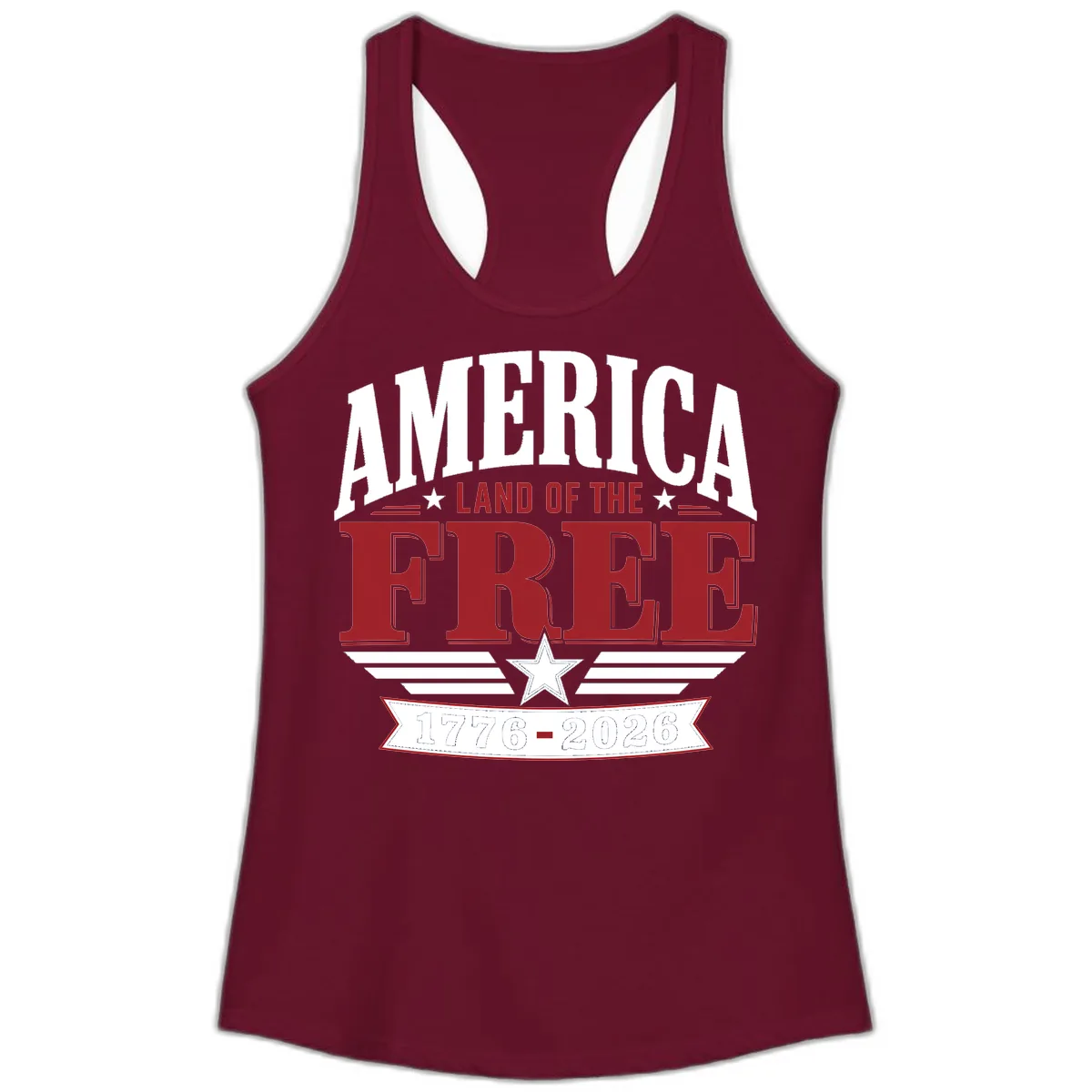 America Land of the Free 250th Celebration Ladies Tank in Solid Cardinal Red