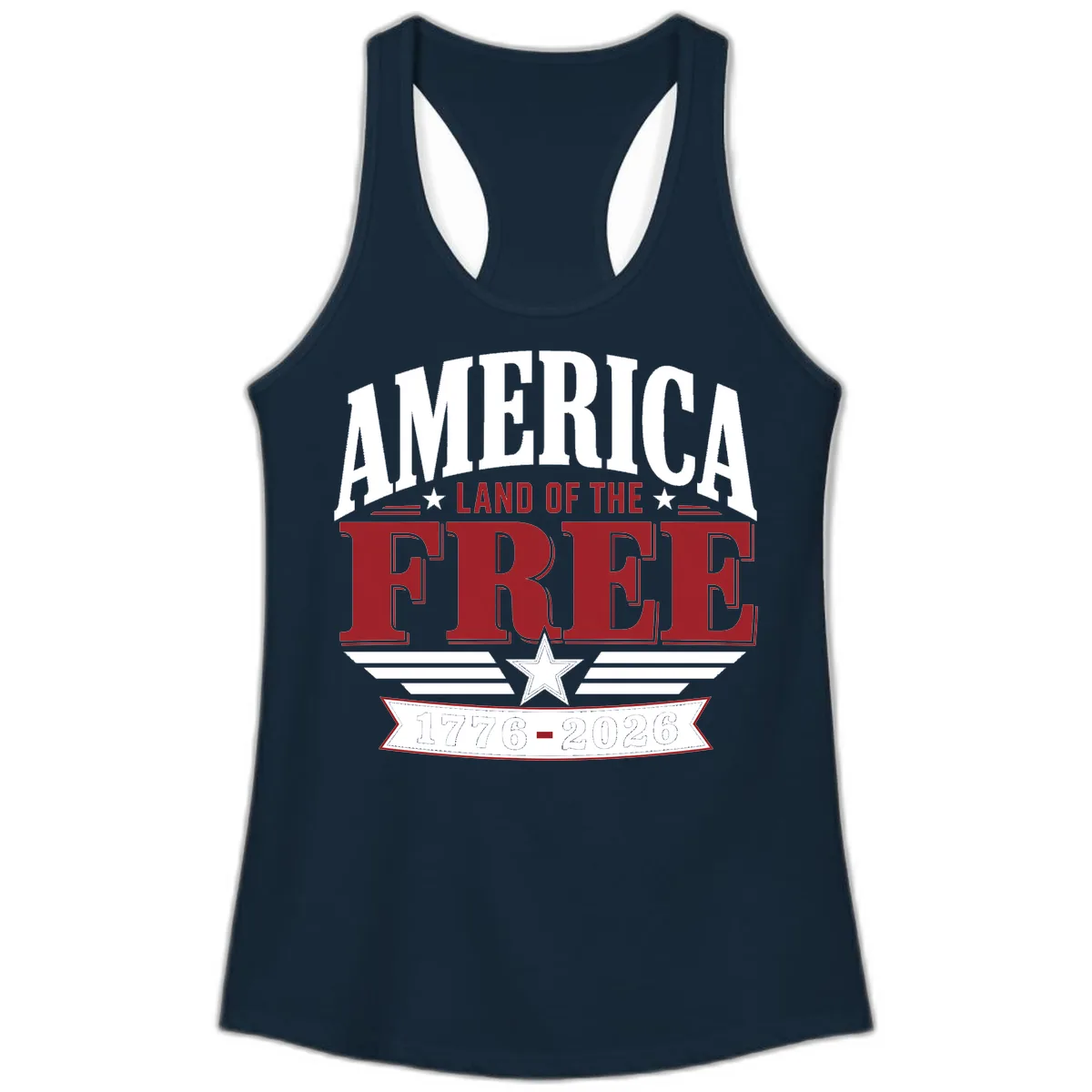America Land of the Free 250th Celebration Ladies Tank in Solid Midnight Navy