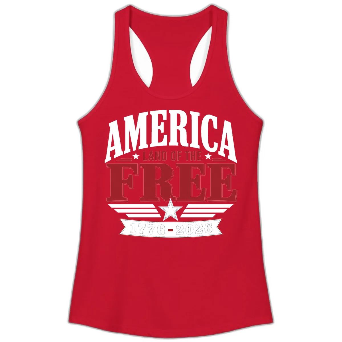 America Land of the Free 250th Celebration Ladies Tank in Solid Red