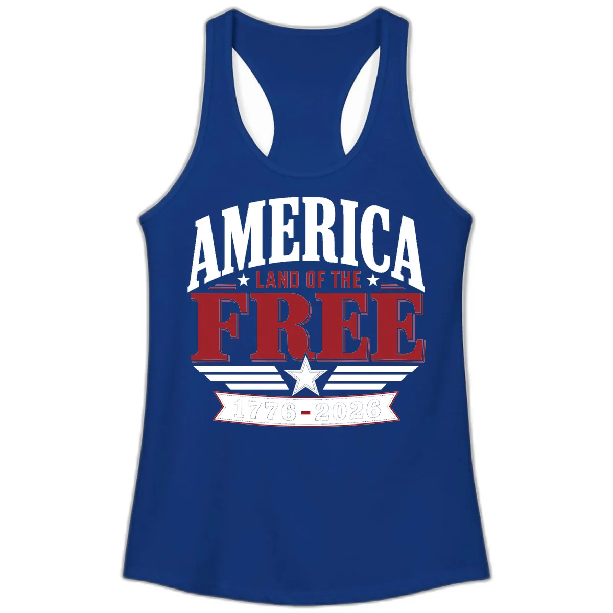 America Land of the Free 250th Celebration Ladies Tank in Solid Royal