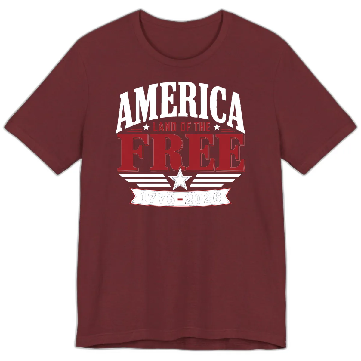 America Land of the Free 250th Celebration Premium T-Shirt in Heather Cardinal