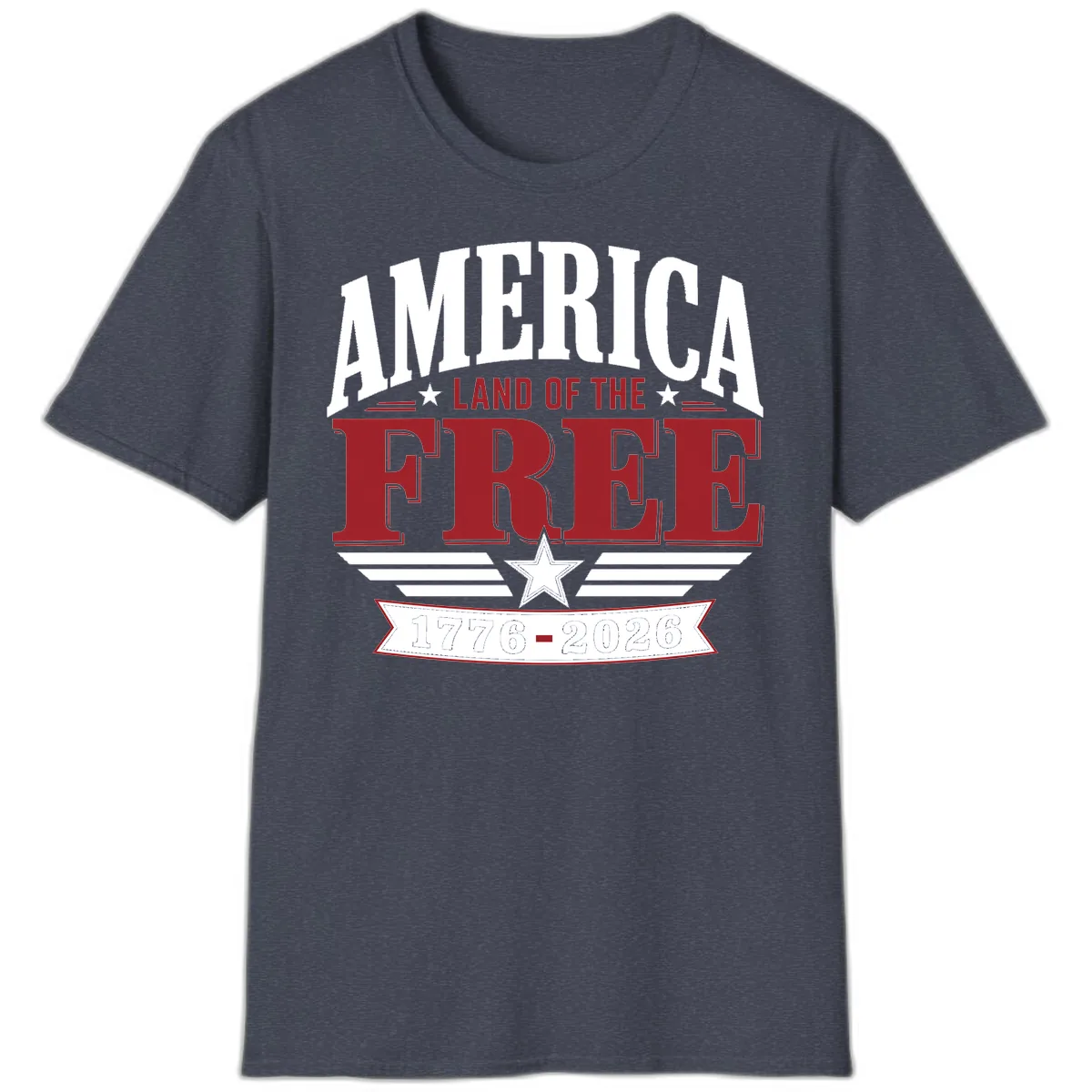 America Land of the Free 250th Celebration T-Shirt in Heather Navy