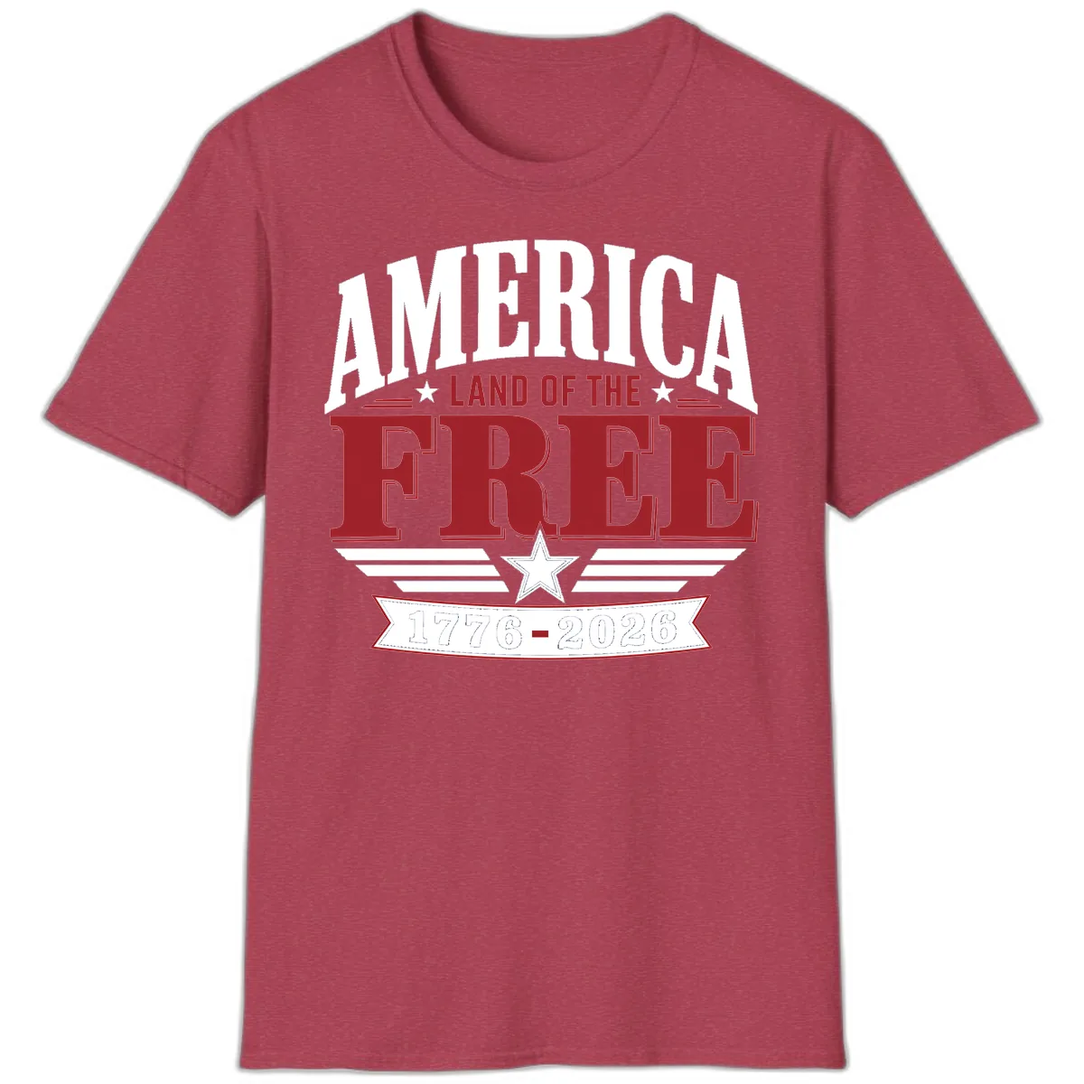 America Land of the Free 250th Celebration T-Shirt in Heather Cardinal