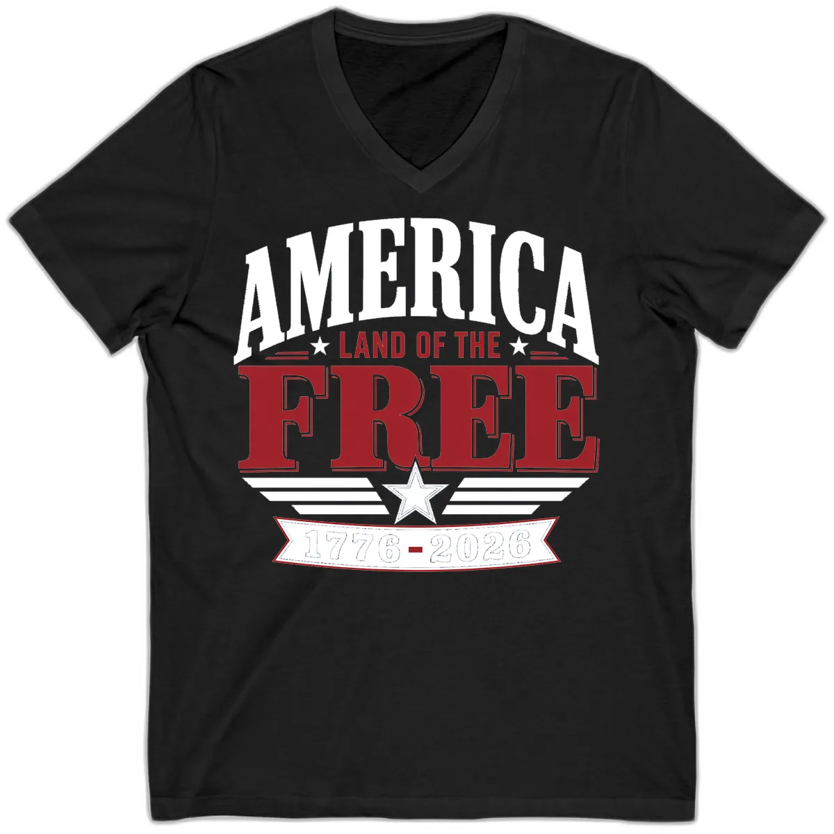 America Land of the Free 250th Celebration V-Neck in Black