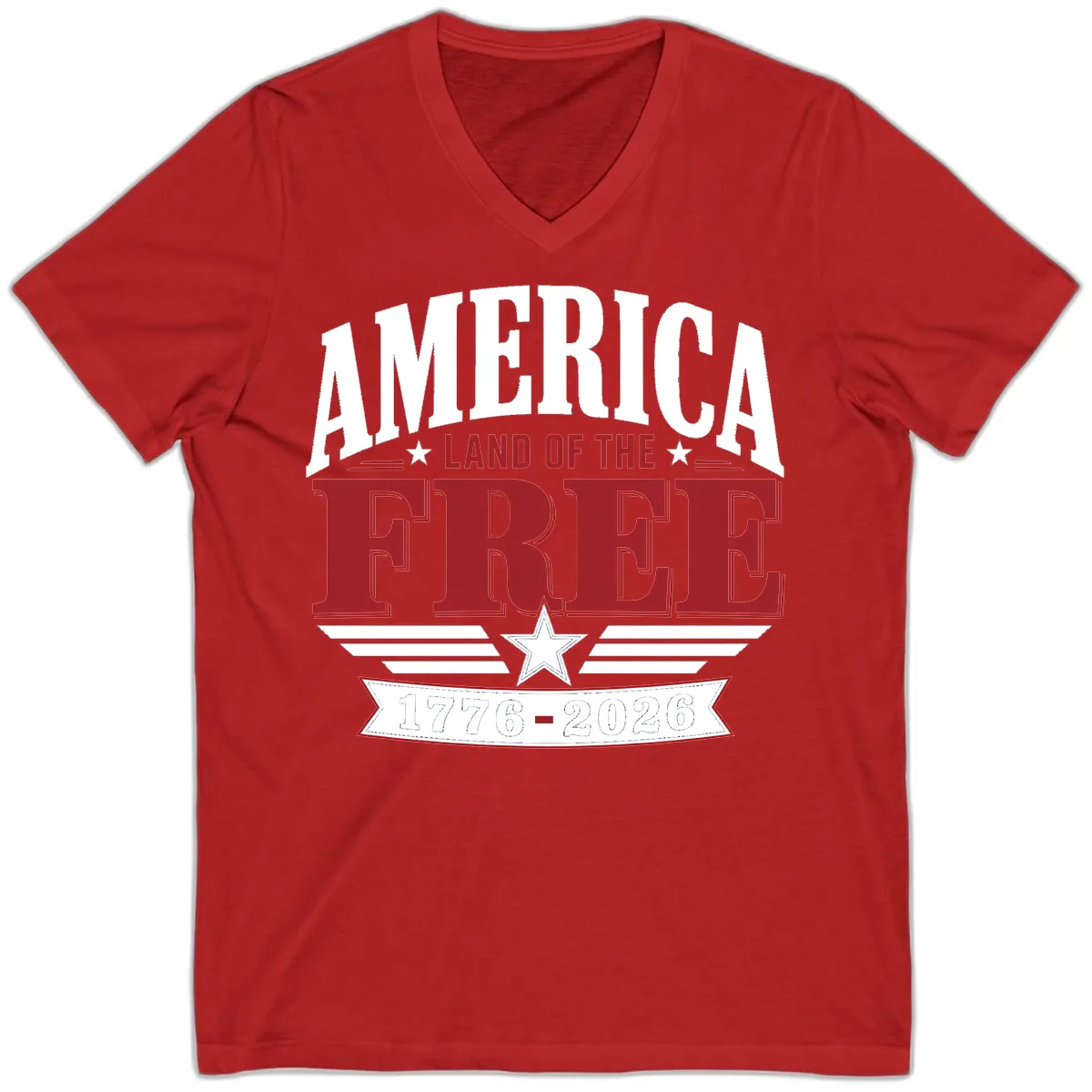 America Land of the Free 250th Celebration V-Neck in Red