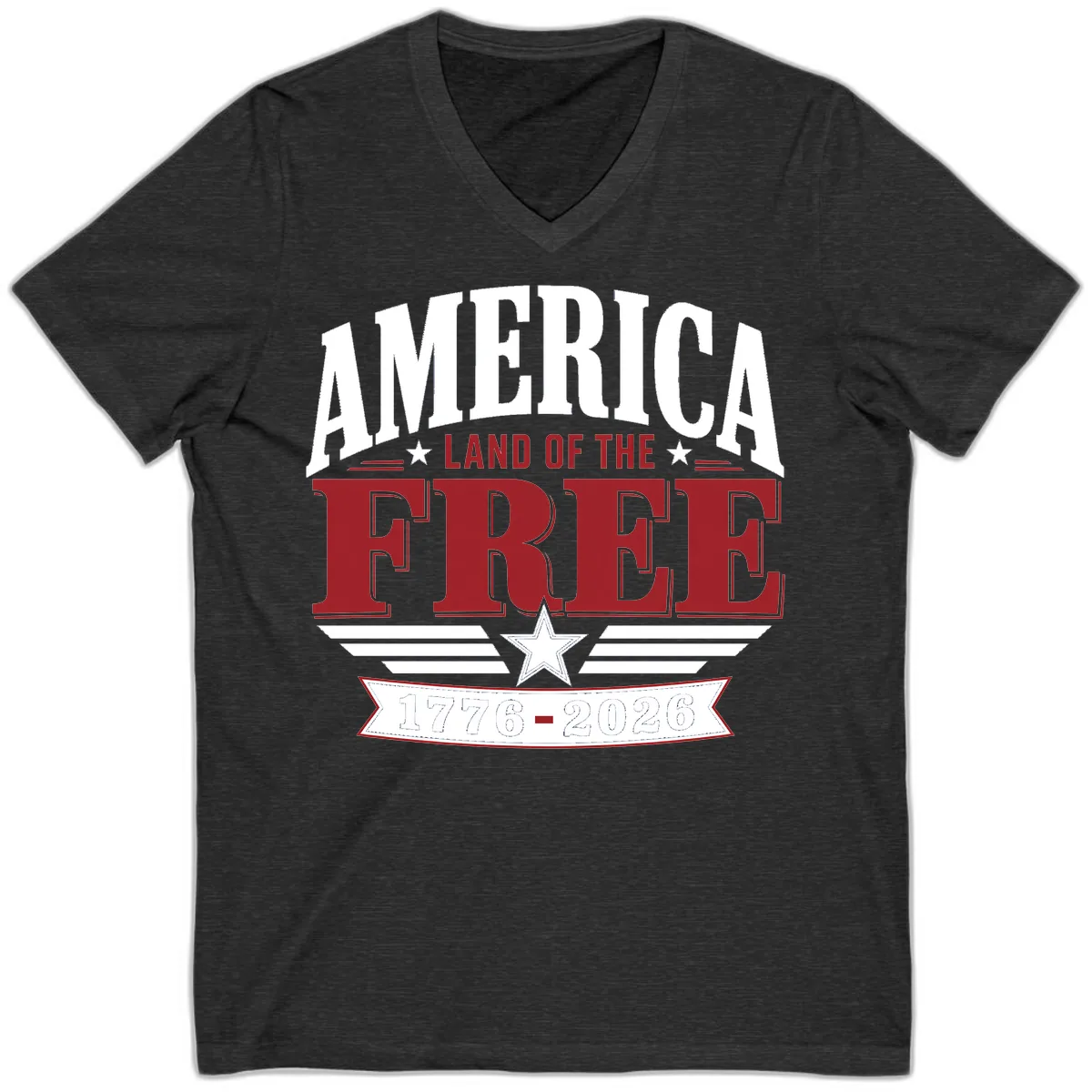 America Land of the Free 250th Celebration V-Neck in Dark Grey Heather