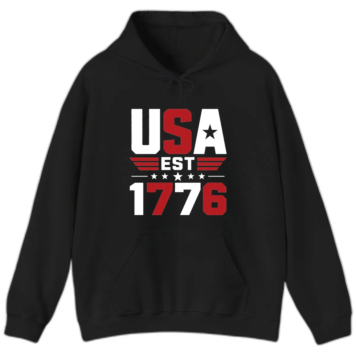 USA 1776 Stars and Stripes Hoodie in Black