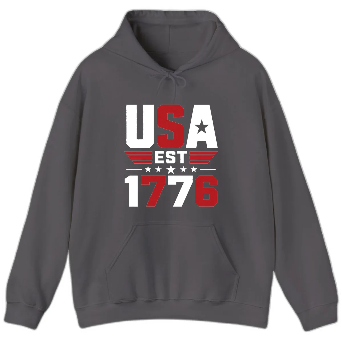 USA 1776 Stars and Stripes Hoodie in Charcoal