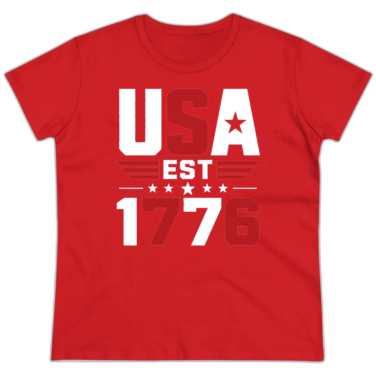 USA 1776 Stars and Stripes Ladies Tee in Red