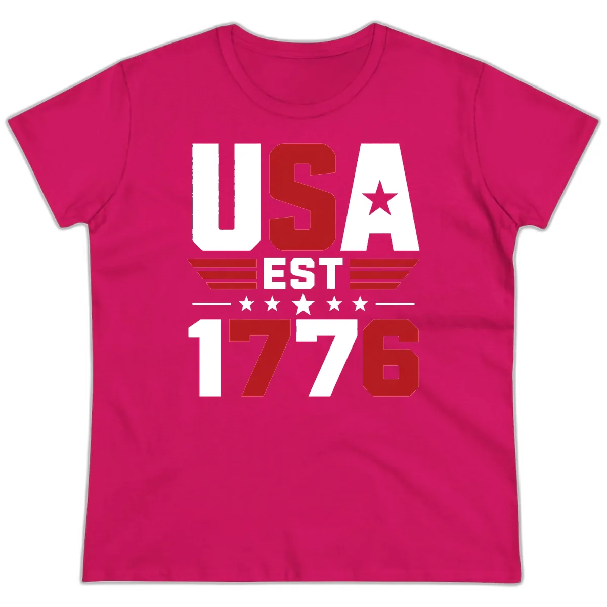 USA 1776 Stars and Stripes Ladies Tee in Heliconia
