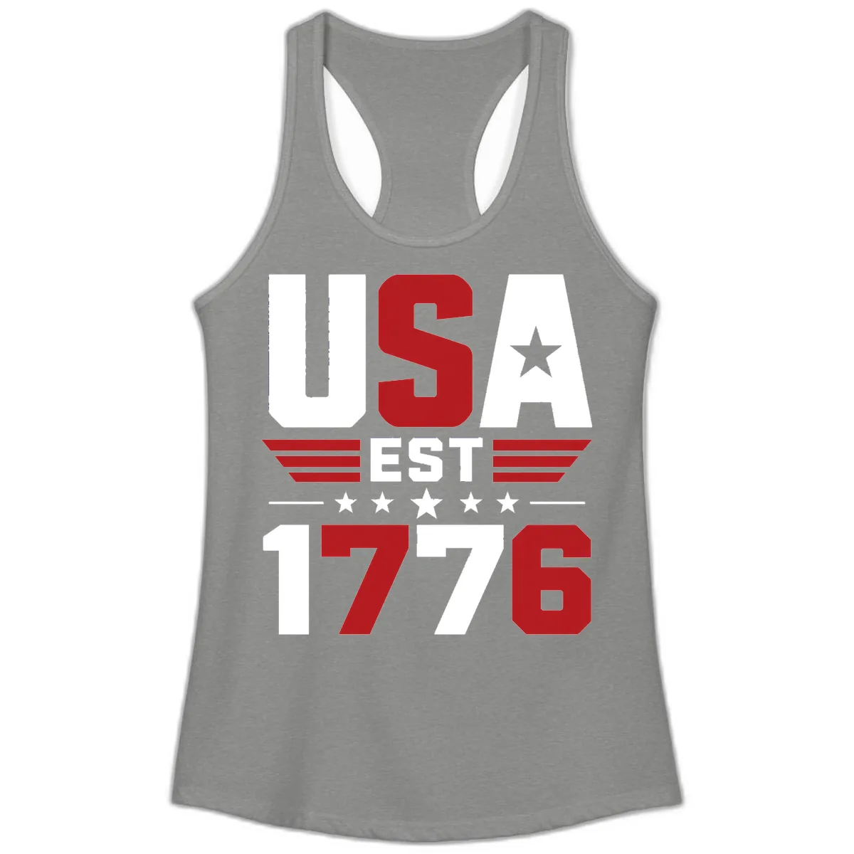 USA 1776 Stars and Stripes Ladies Tank in Heather Grey