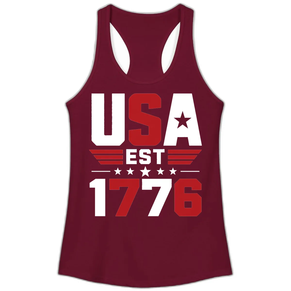 USA 1776 Stars and Stripes Ladies Tank in Solid Cardinal Red