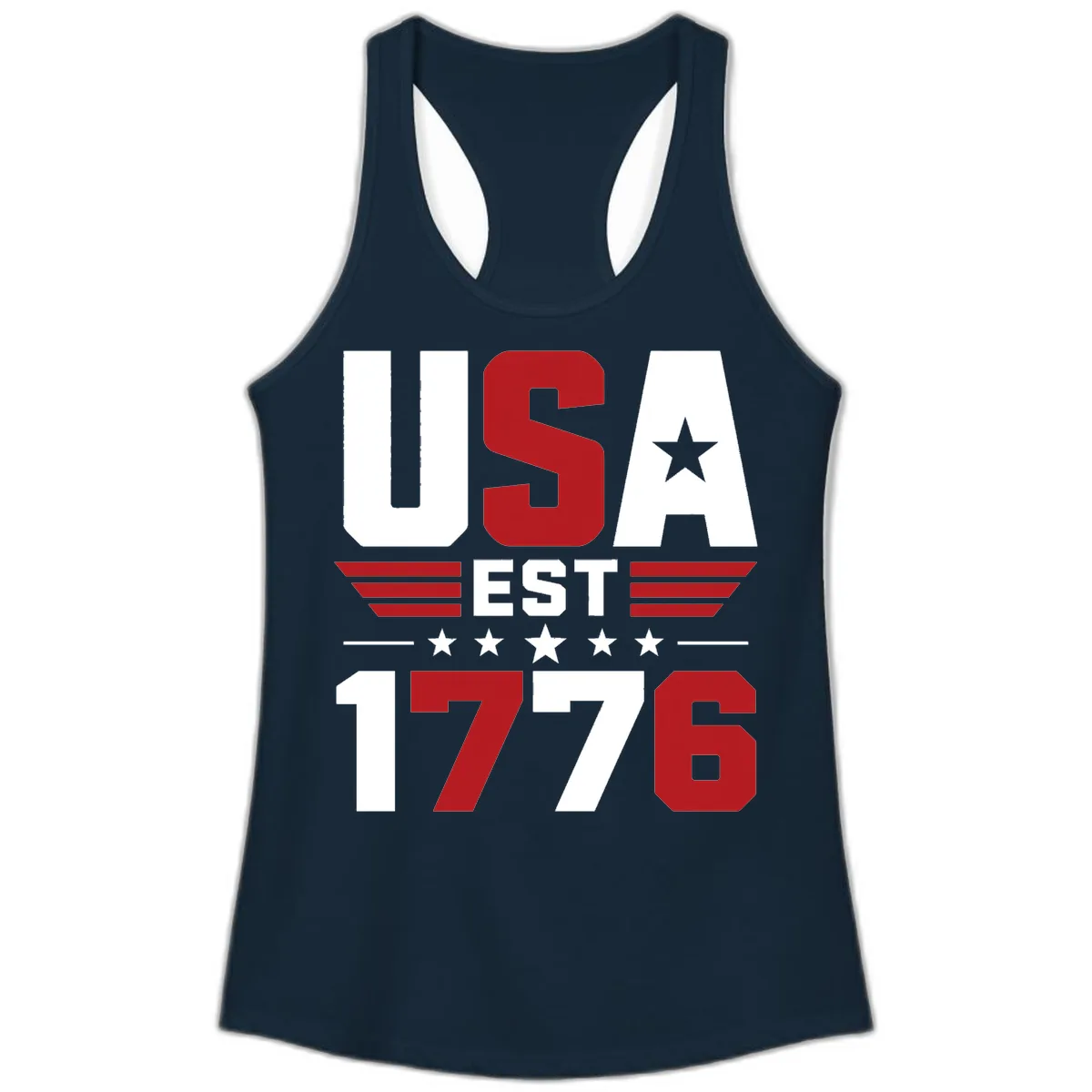 USA 1776 Stars and Stripes Ladies Tank in Solid Midnight Navy